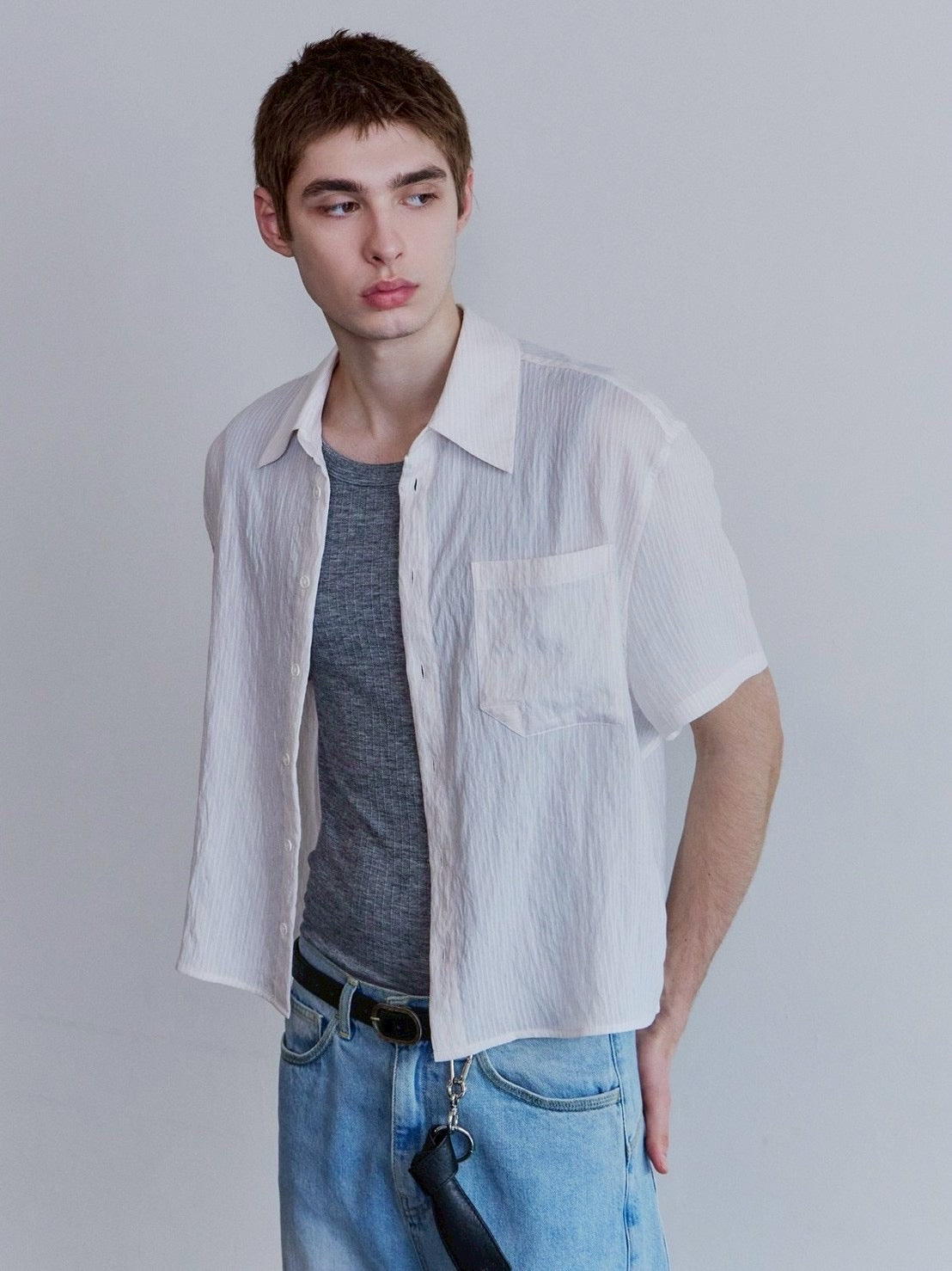 【Waviness】Sheer Origami Crop Half Shirts