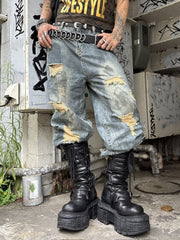 【Never mind the XU】paint damage denim pants (2color)