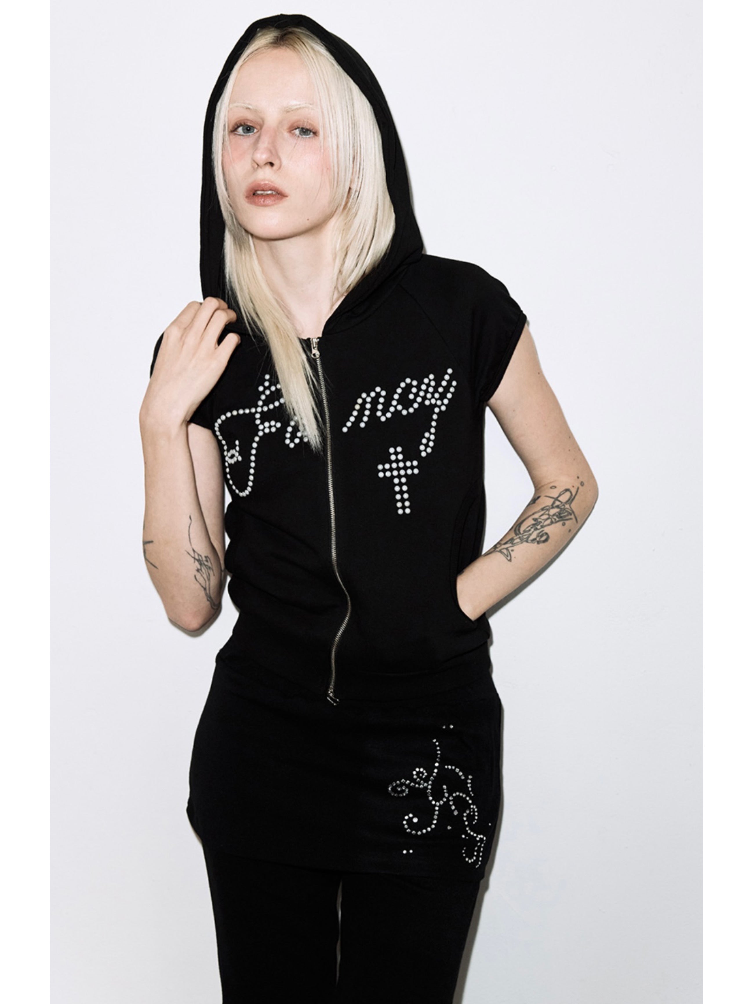 【FANCY CLUB】HOTFIX PUFF SLEEVE HOOD ZIP-UP