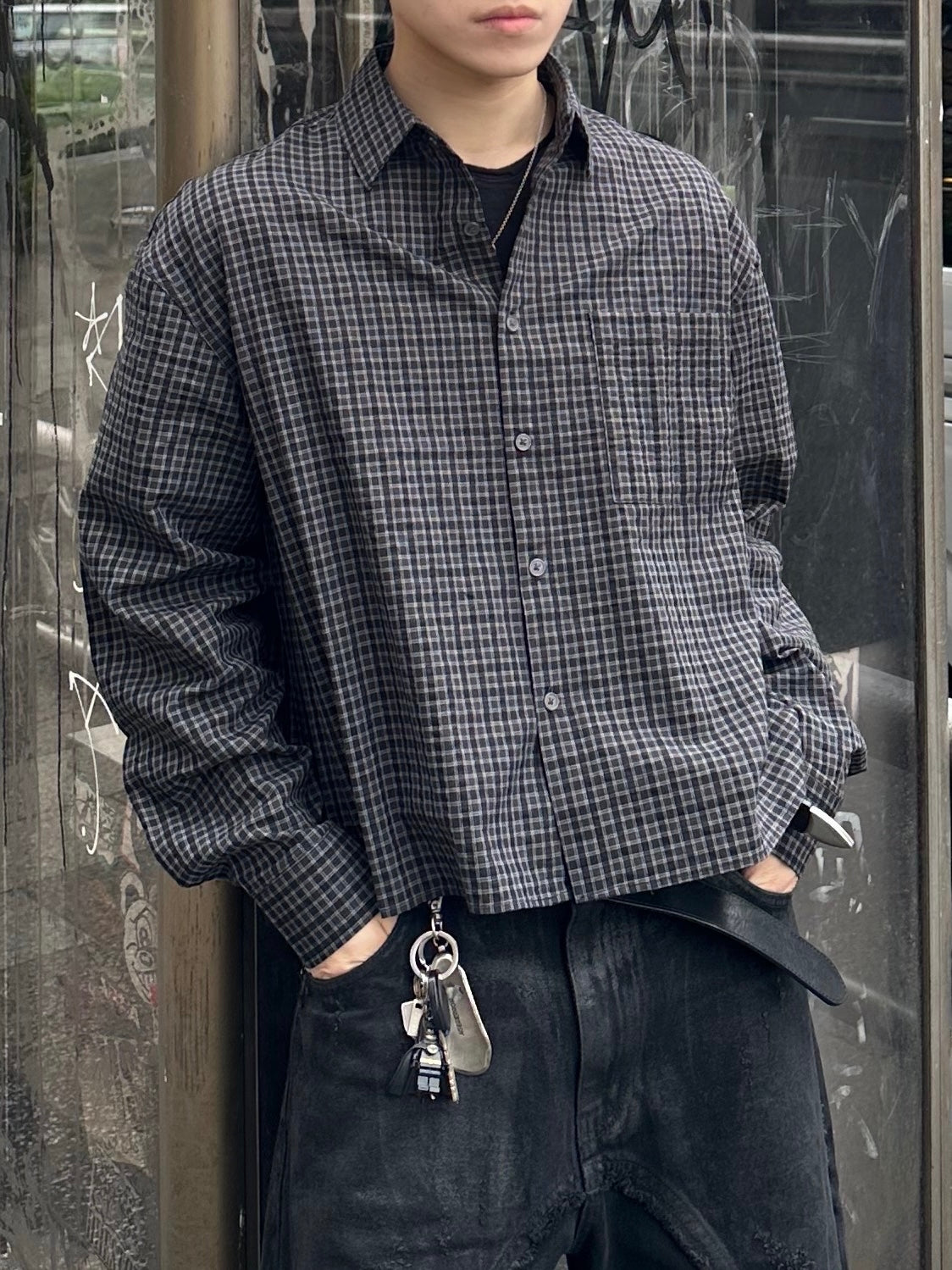大阪店WEB限定受注制【Chikashitsu +】modern crop check shirt (2color)