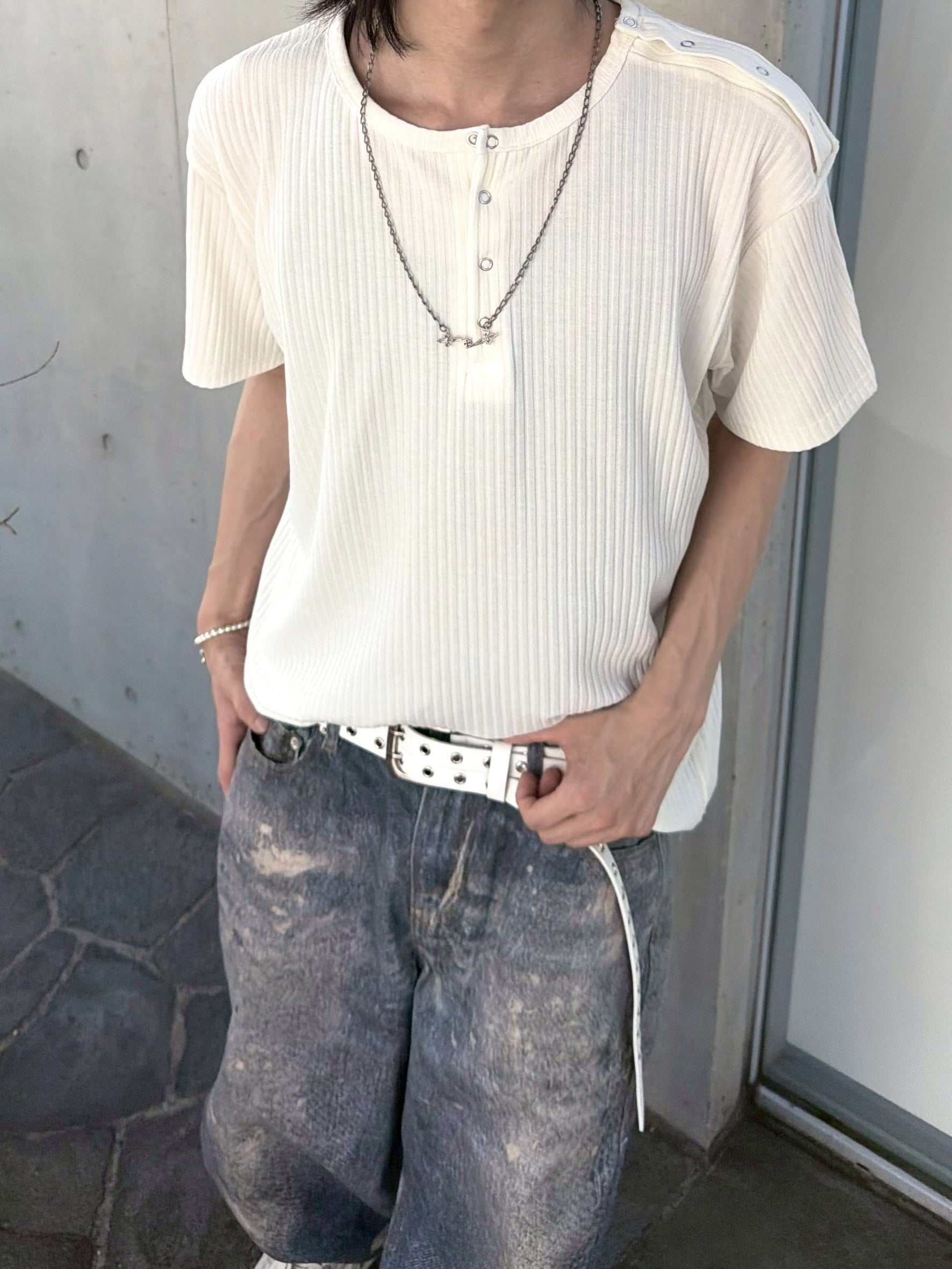 受注制【nmtc+】Shoulder Henley Eyelet Tee (3color)