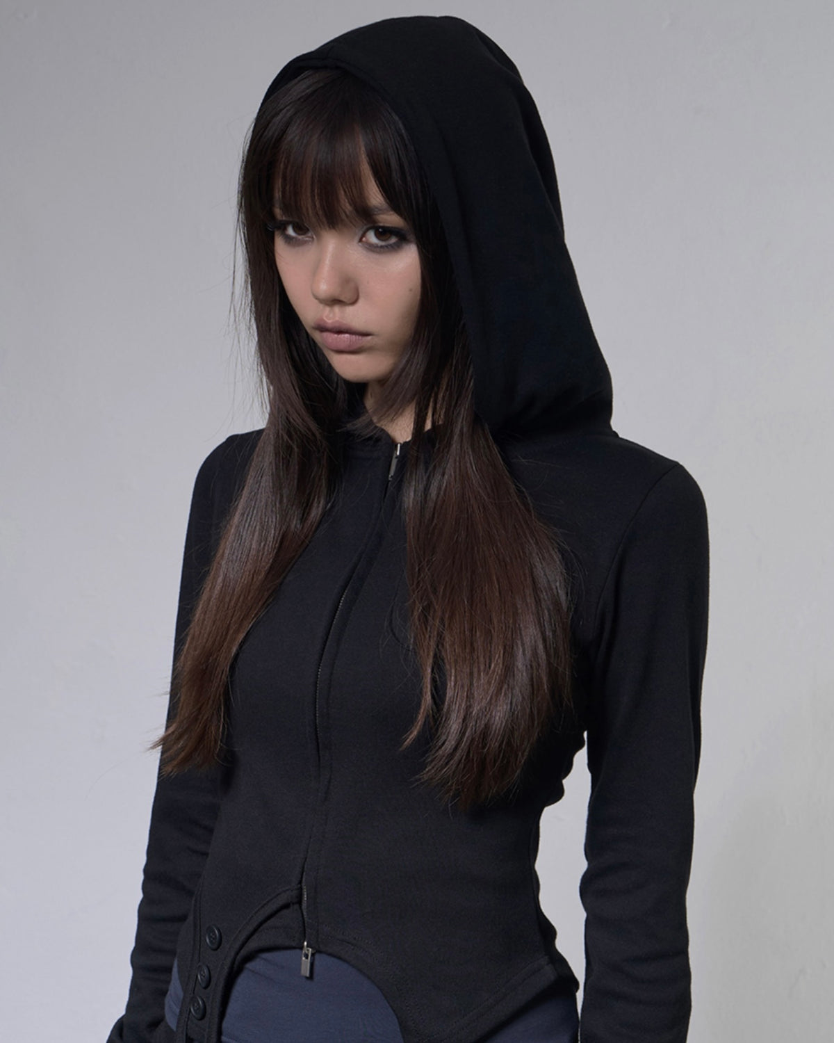 【FANCY CLUB】OVERLAY CROP HOODED ZIP-UP