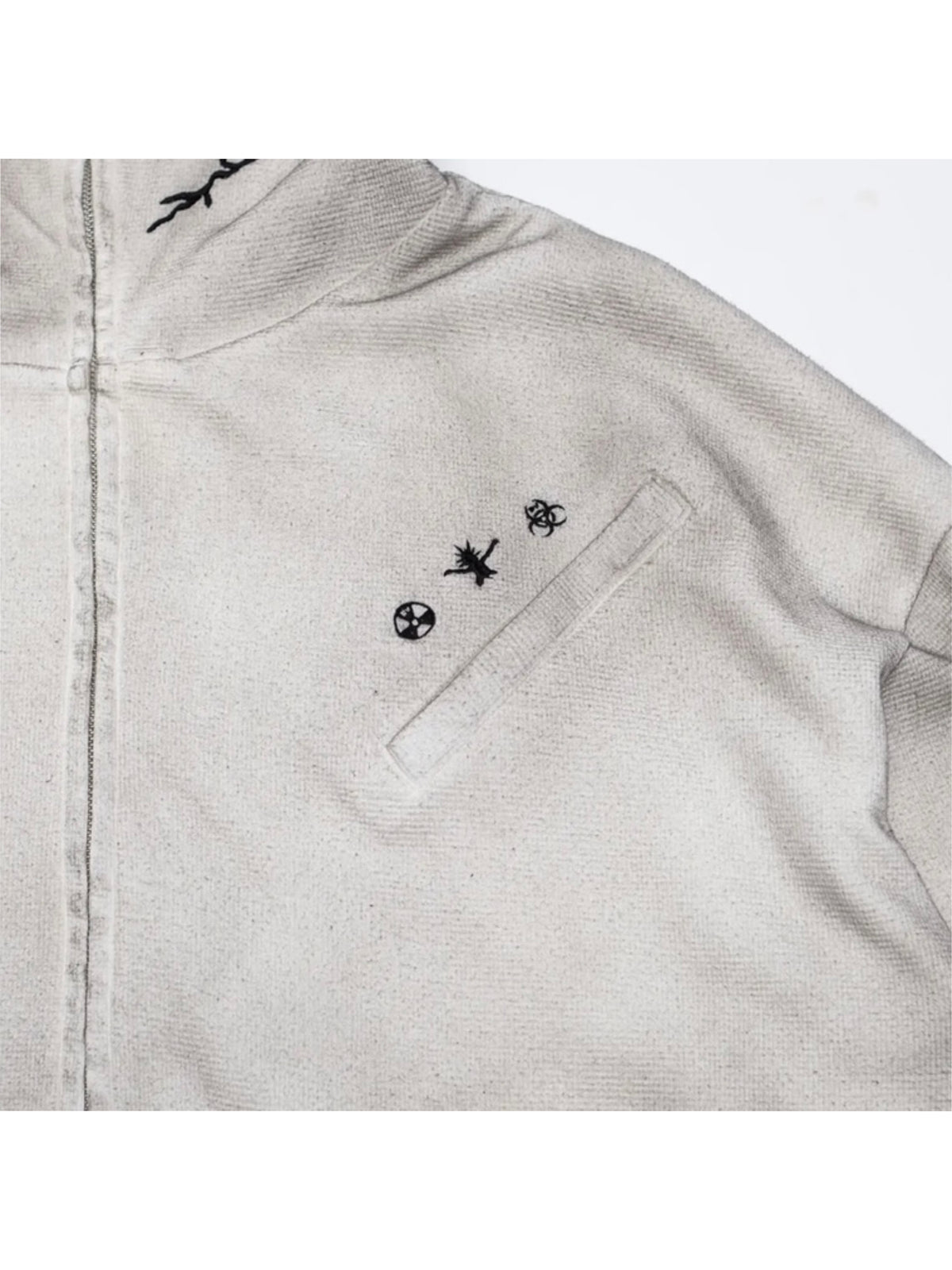 【F.V.V.O】Waffle Embroidered Mask Oversized Zip Hoodie