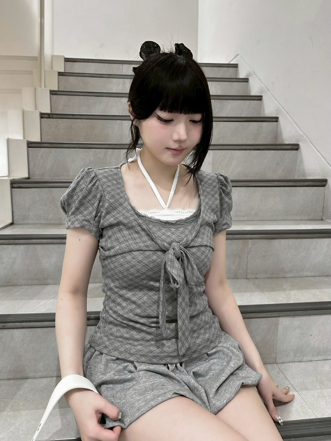受注制【nmtc+】French Ribbon Check Top (2color)