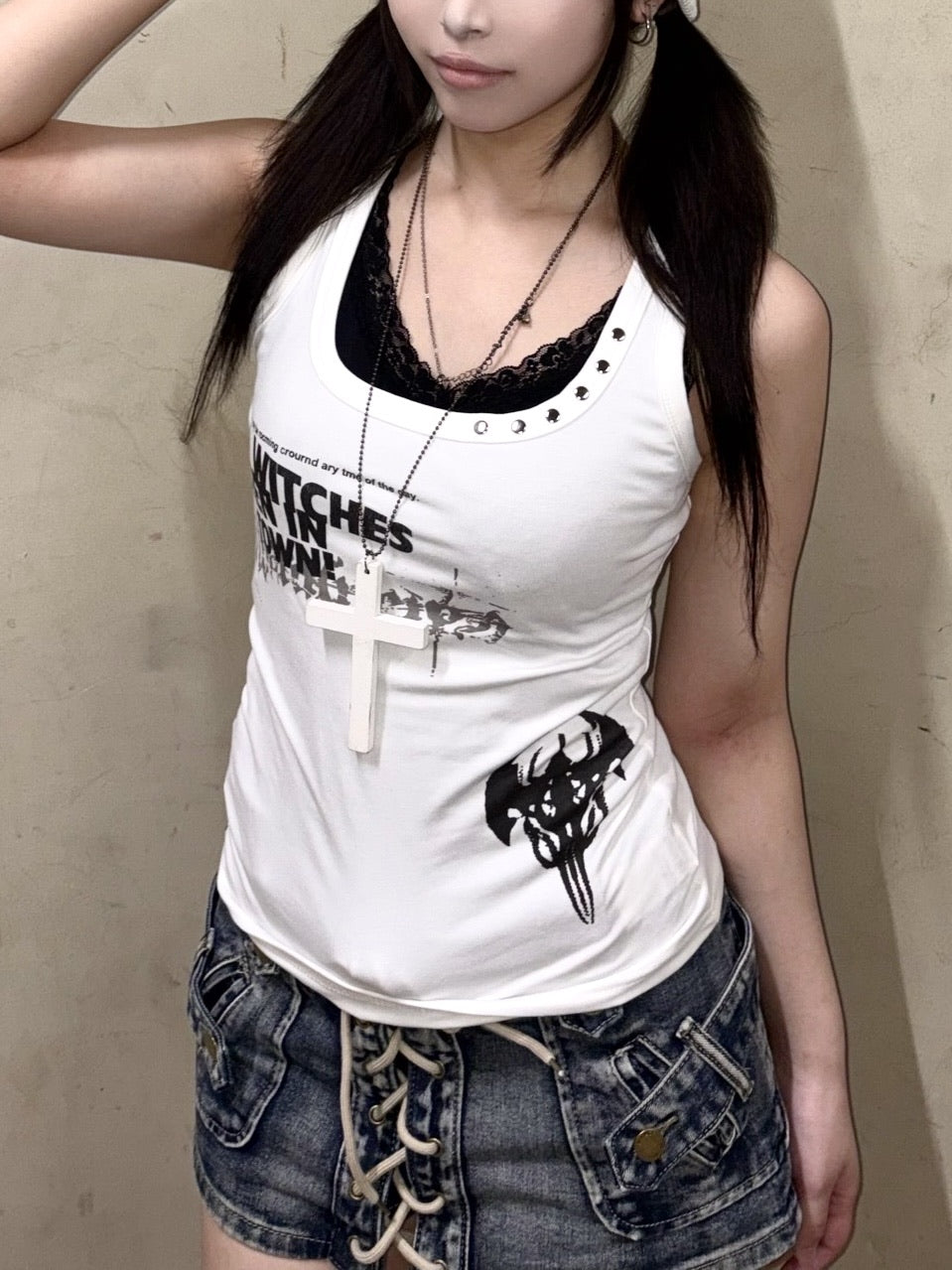 国際配送【Never mind the XU】slim fit studs sleeveless (2color)
