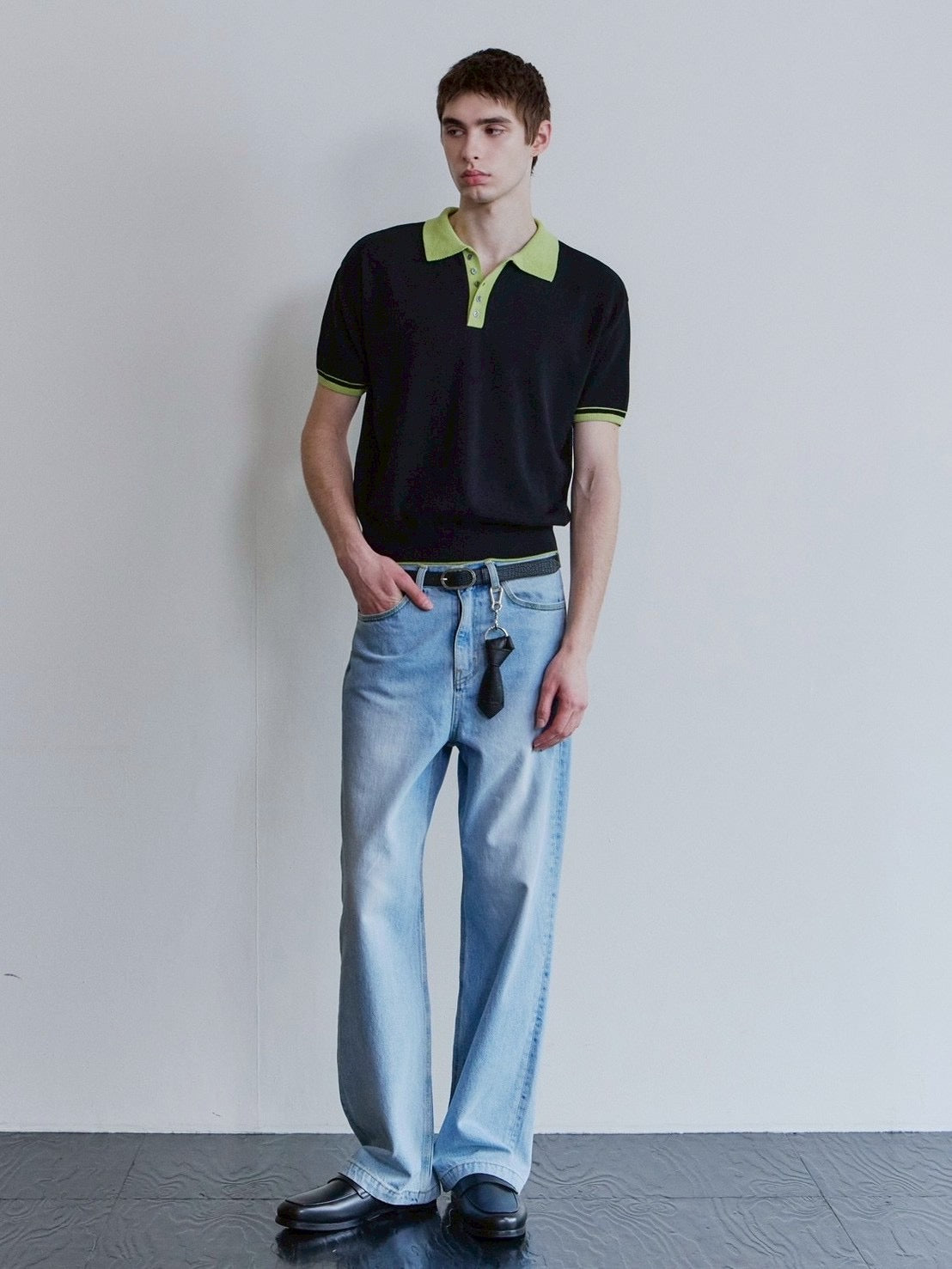 【Waviness】Accent Collar Polo Knit