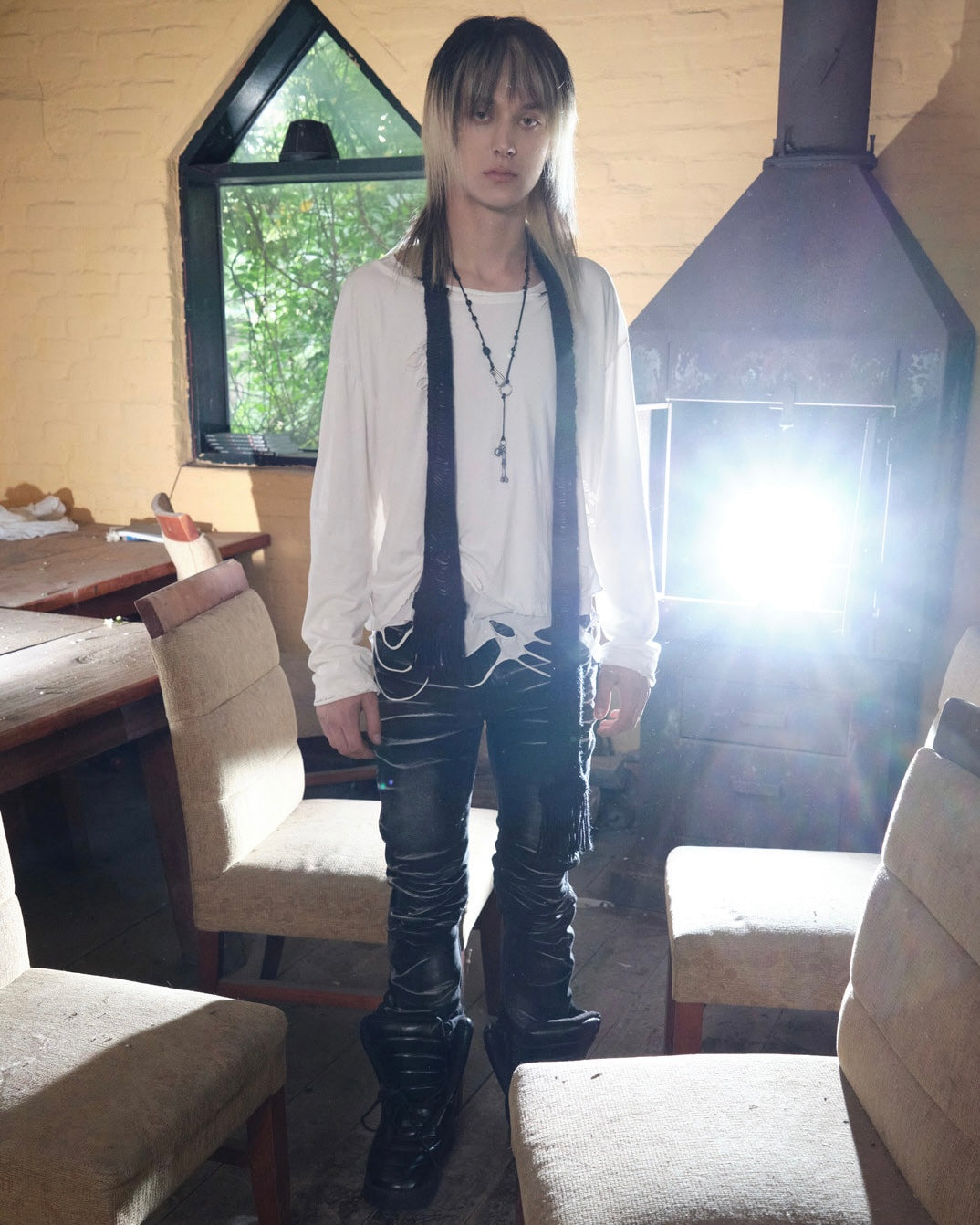 【LECYTO】Laddered Knit Fringe Muffler