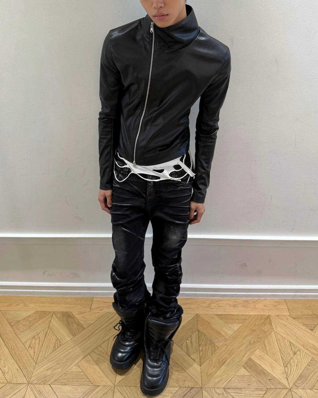【LECYTO】Offset Leather Jacket
