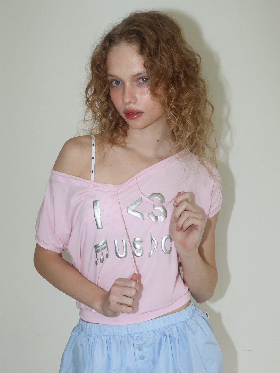 【CRANK】I LOVE MUSIC OFF-SHOULDER TOP