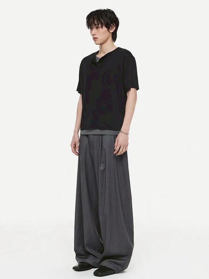 【DNSR】Layered Henley Neck T-Shirt