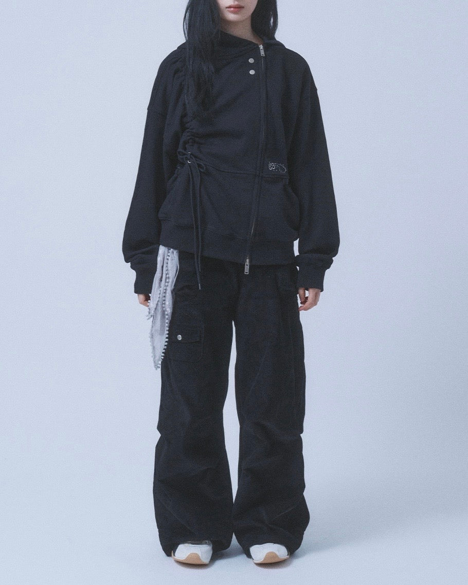 【TUOMIO】SHIRRING WAFFLE HOOD ZIP-UP