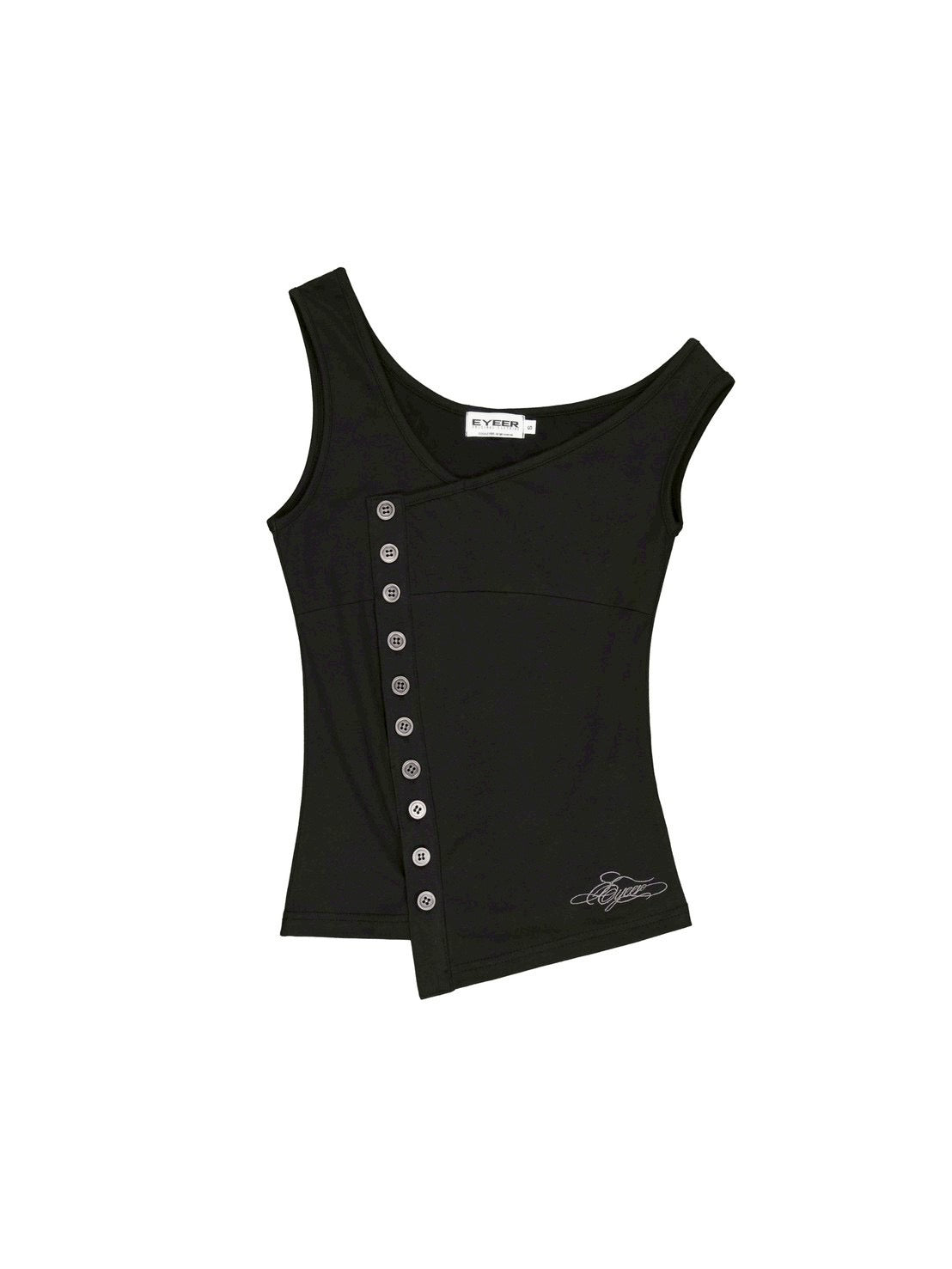 【EYEER】Script Logo Button One Shoulder Sleeveless