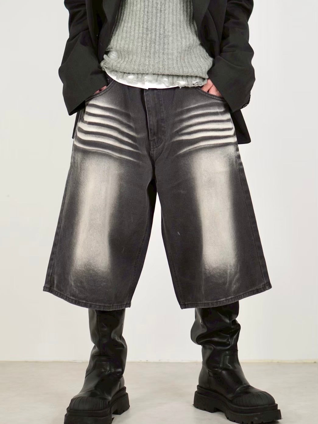 受注制【Chikashitsu +】8-length bermuda denim pants (2color)
