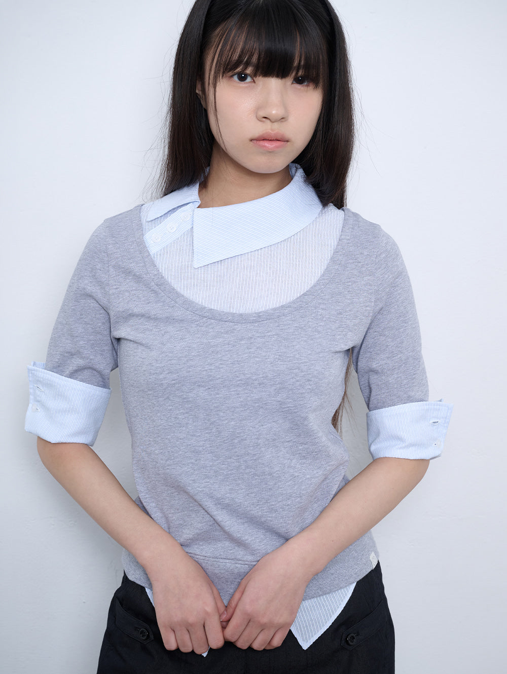 【TUOMIO】ASYMMETRIC COLLAR TOP