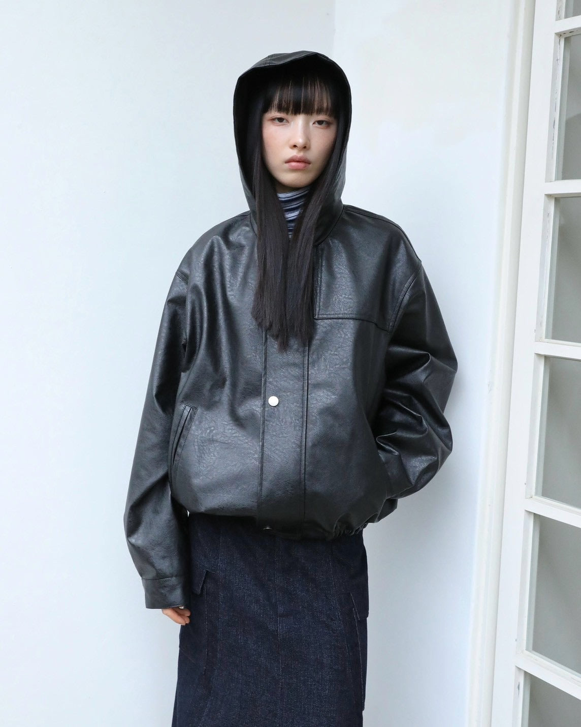 【Uglyshadow】VEGAN LEATHER HOODED JACKET