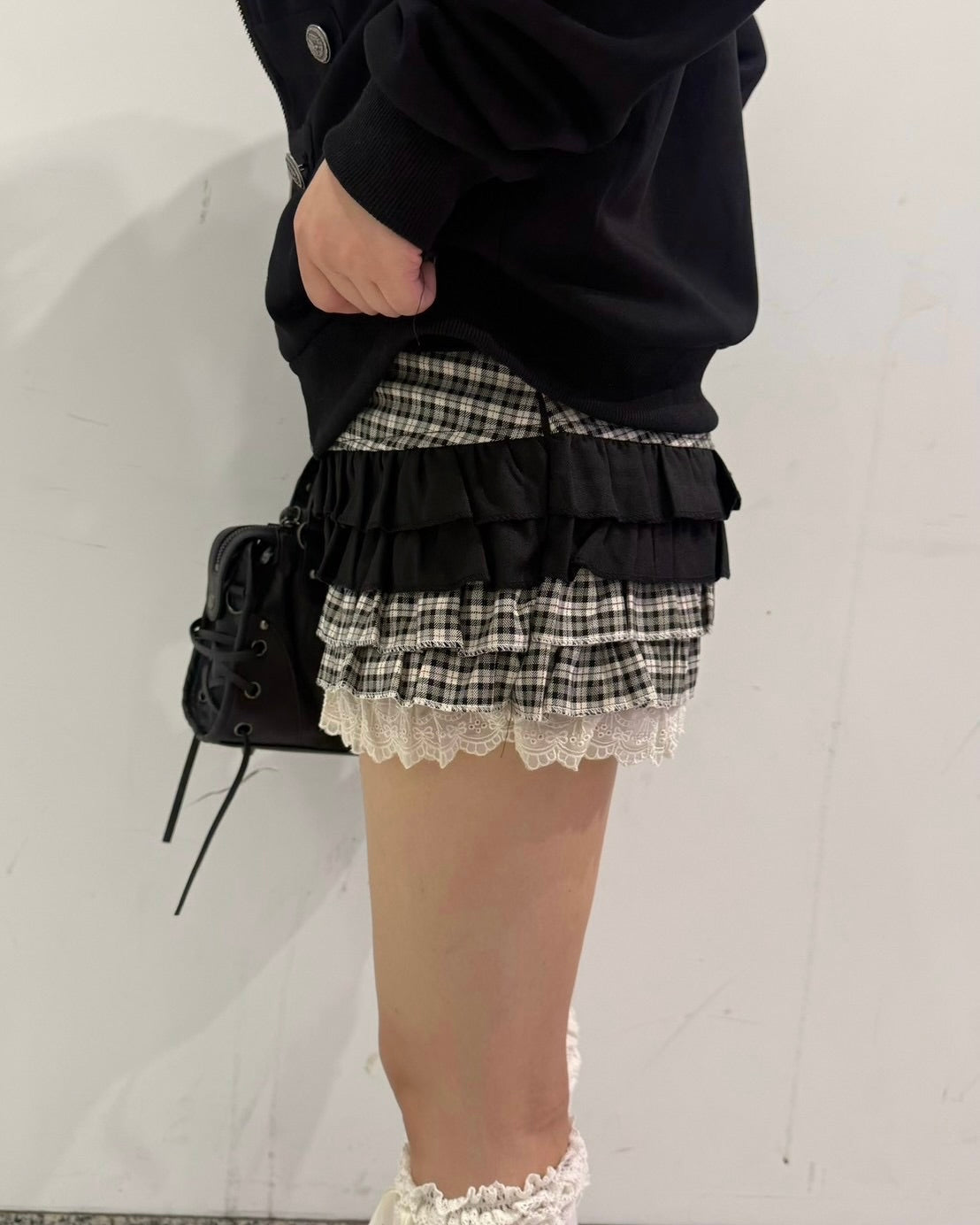 大阪店 WEB限定 受注制【Never mind the XU】Doll Check Layered Skirt