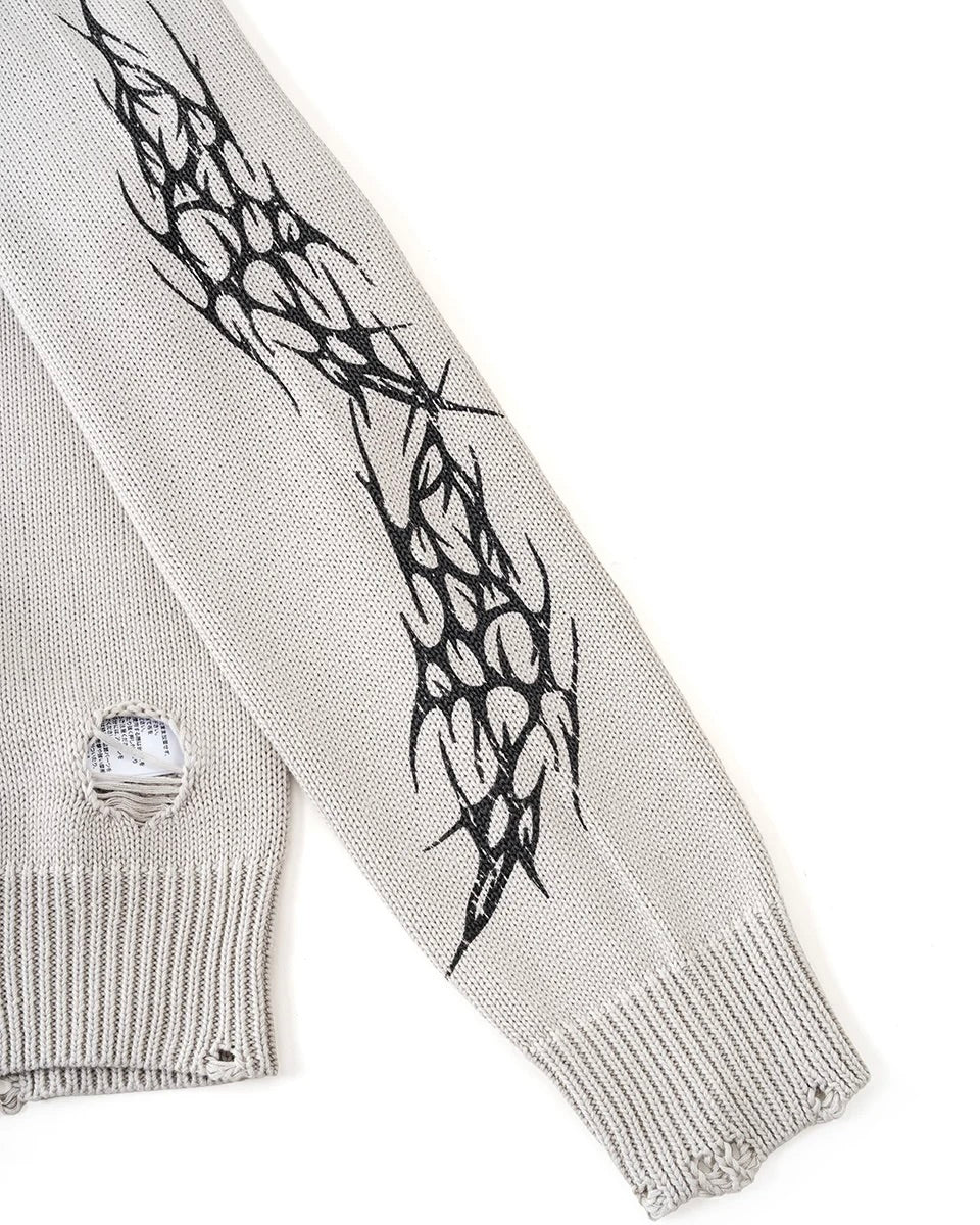 【SUPPLIER】Distressed Tribal Bones Crew Knit