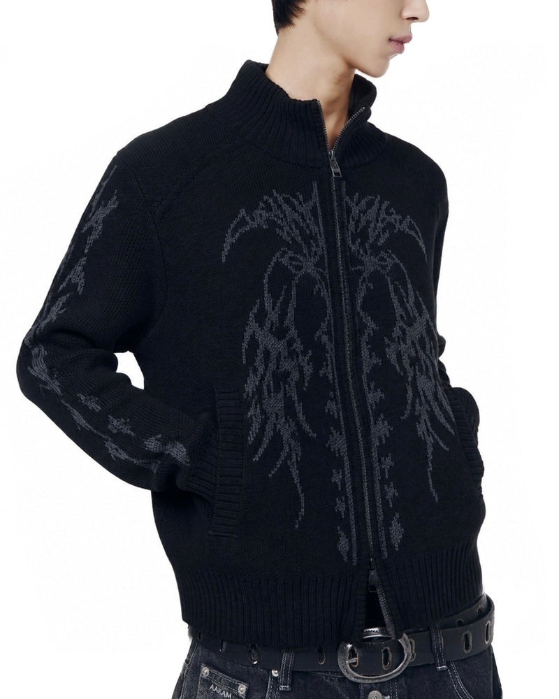 【AAKAM】Gothic Jacquard Knit Zip-Up