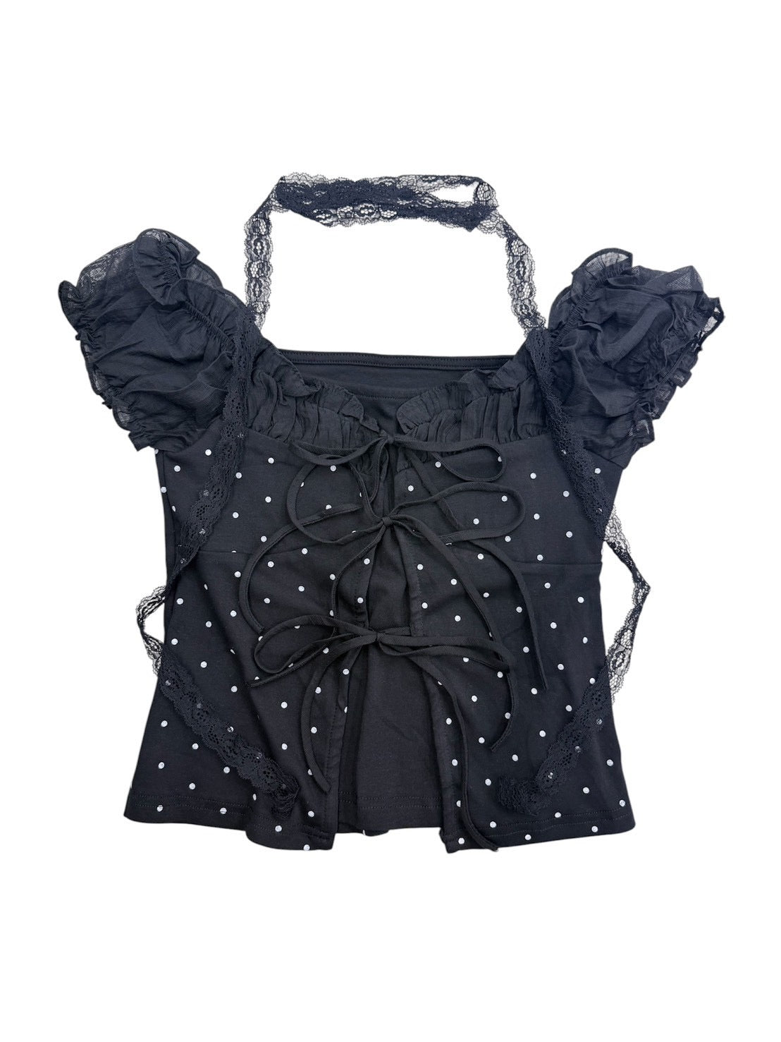 【nmtc+】Dot Lace Ribbon Blouse (2color)