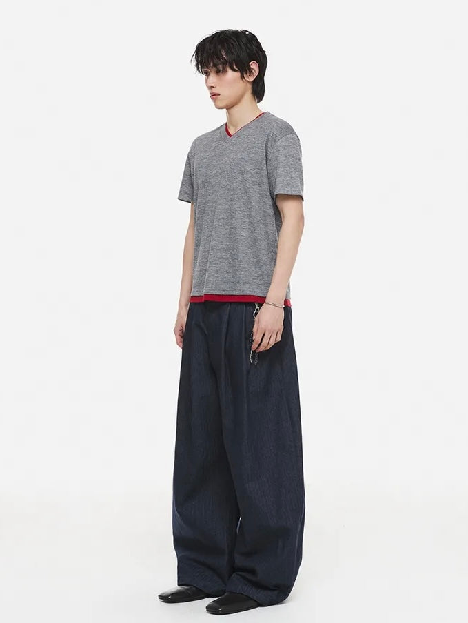 【DNSR】Layered V-Neck Half T-Shirt