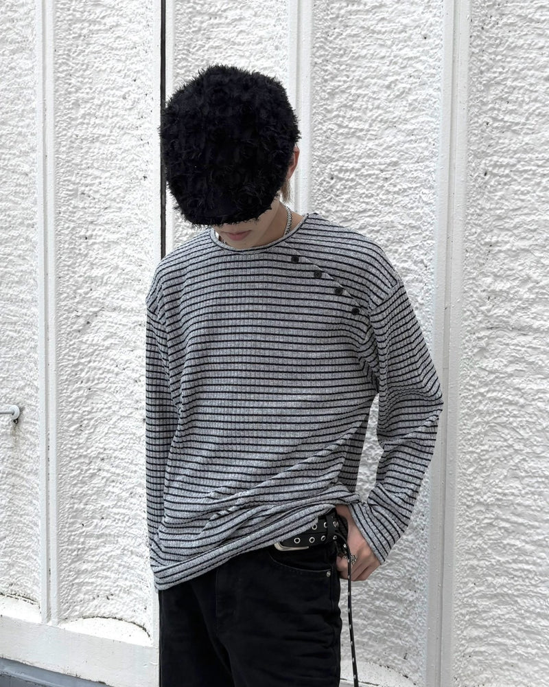 受注制【nmtc+】diagonal button border long sleeve (2color)