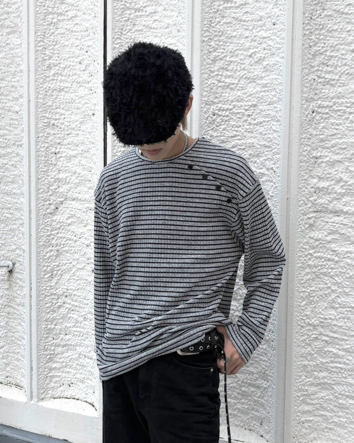 受注制【nmtc+】diagonal button border long sleeve (2color)
