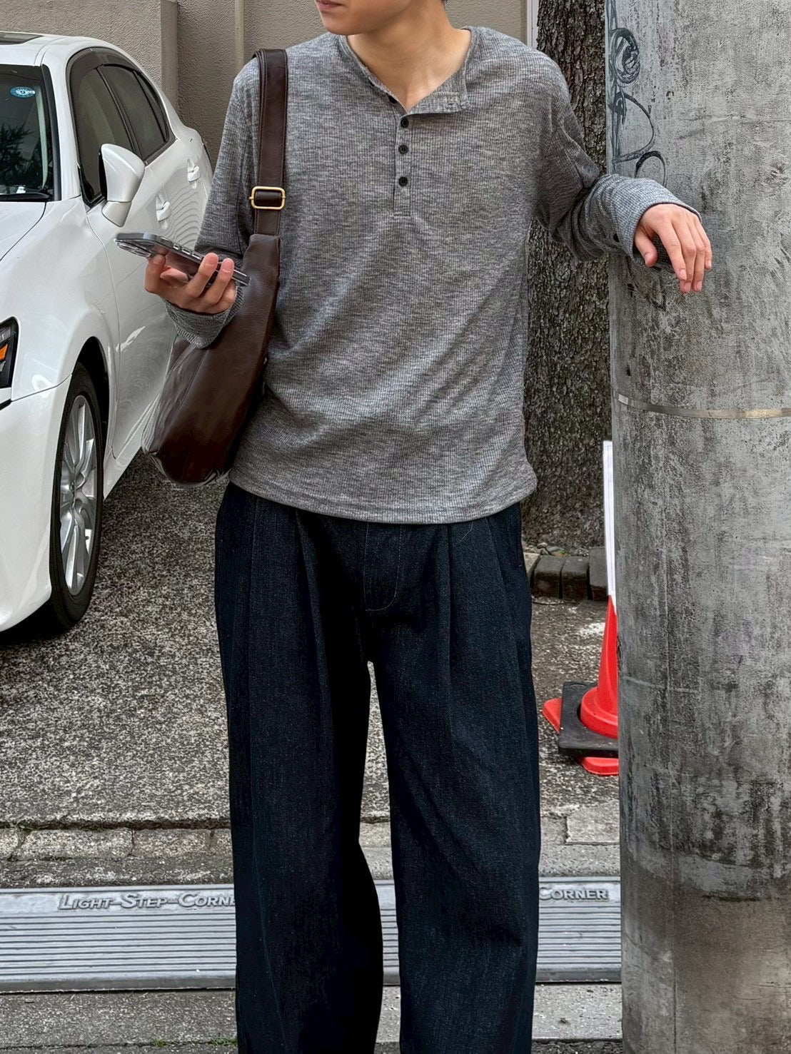 東京店WEB限定受注制【Chikashitsu +】rib knit henry neck tee (3color)