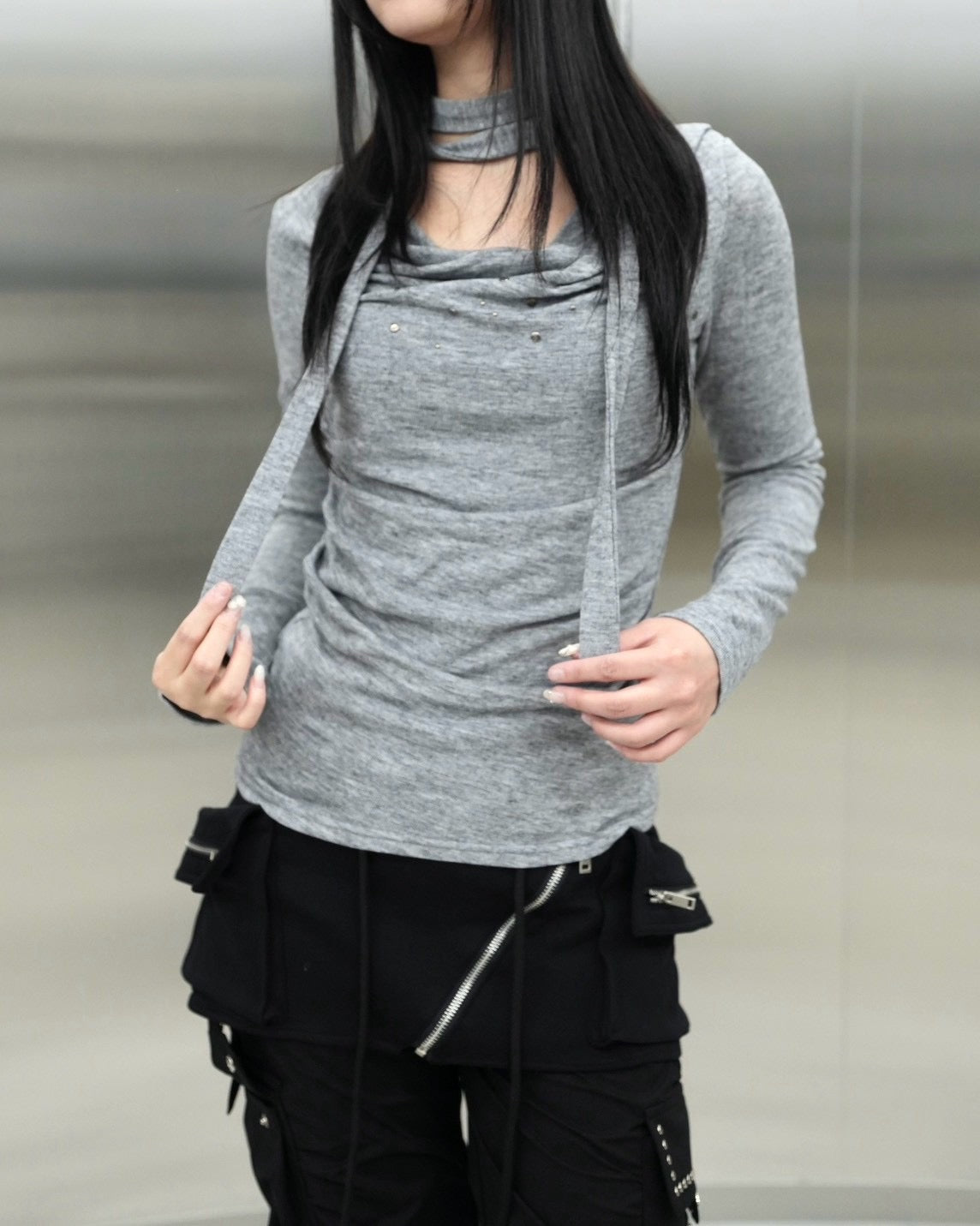 受注制【Never mind the XU】Draped ruched tie set top (4color)