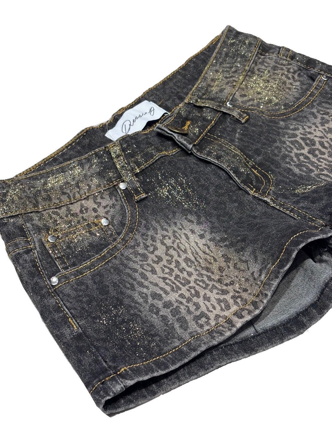 7/11 20:00発売　国際配送【BABY09】leopard back zip denim shorts