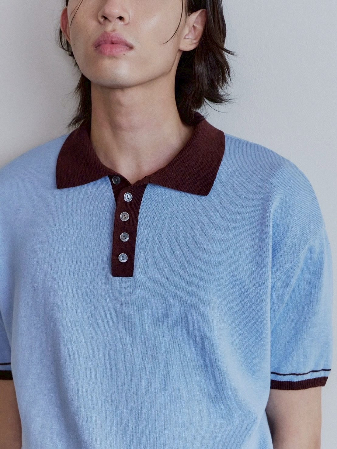 【Waviness】Accent Collar Polo Knit