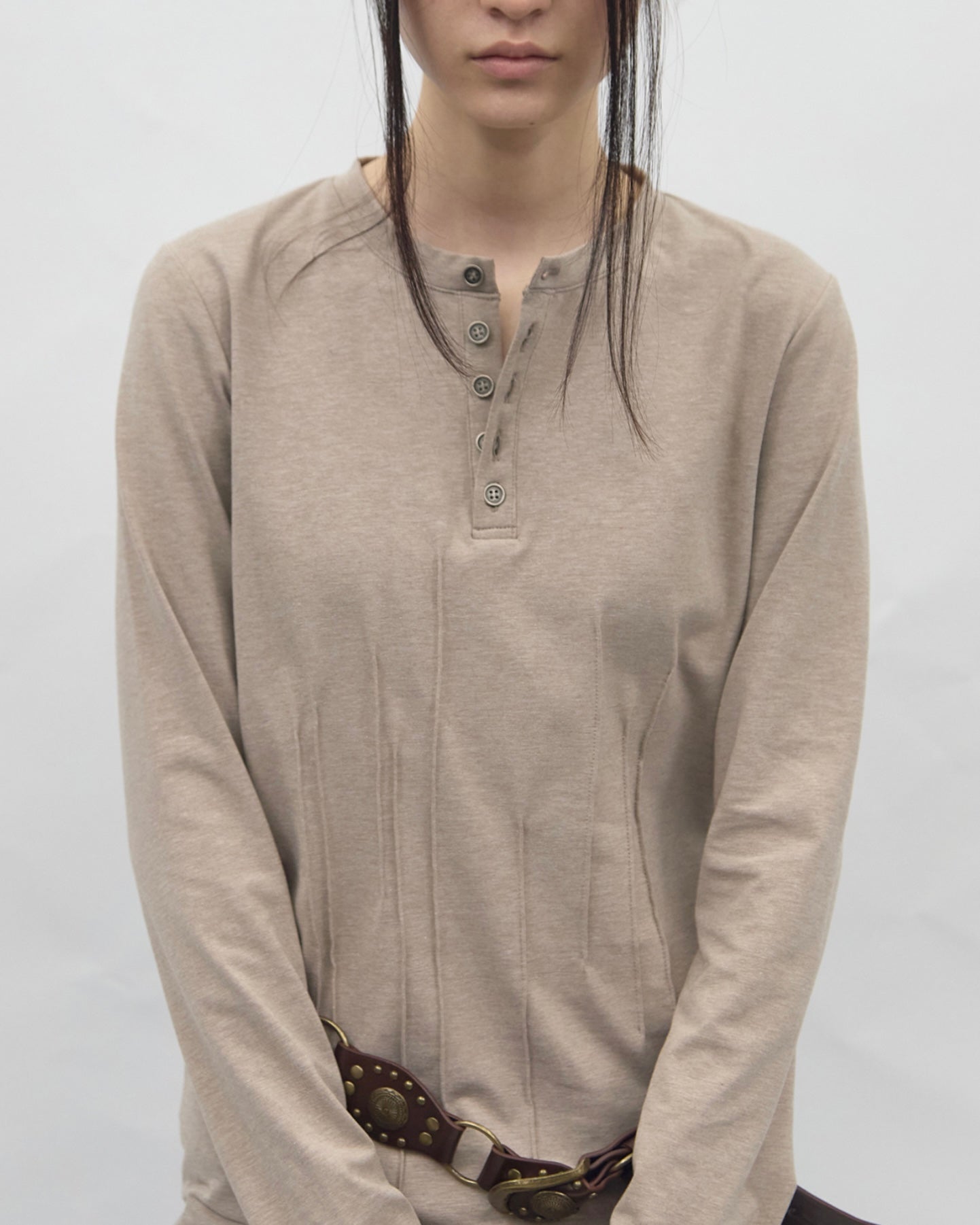 【BLR BLUER】Soft Pin-tuck Henley Long Sleeve