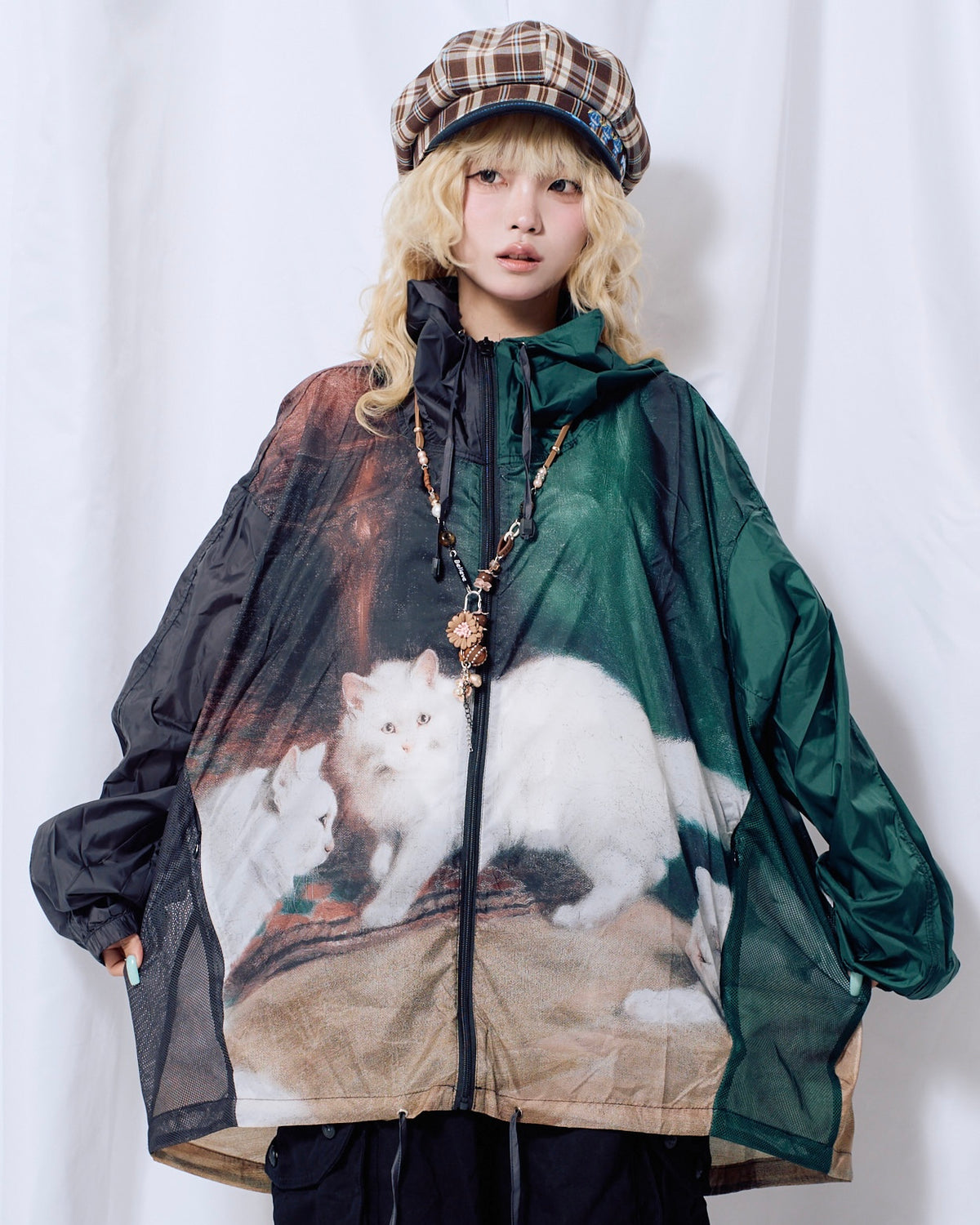 9/18 20:00 発売 国際配送【Nerd out XU】neko hooded windbreaker