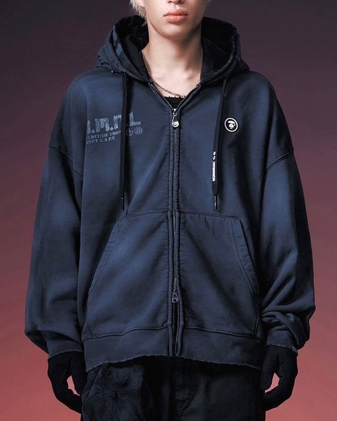 【NOMANUAL】AAPE X NMNL DOUBLE HOODED ZIP-UP(BLACK)