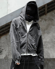 【roaringrad】Damage Crop Hoodie Jacket