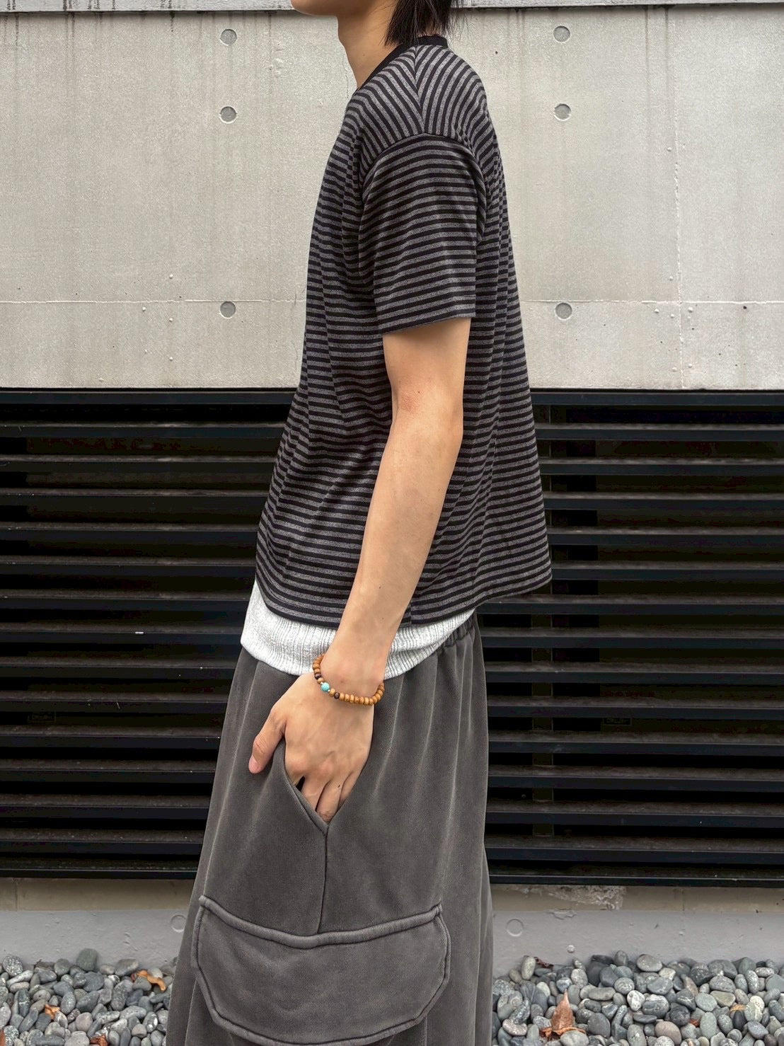 7/4 20:00発売 受注制【nmtc +】Stripe Contrast Semi Crop Tee (2color)