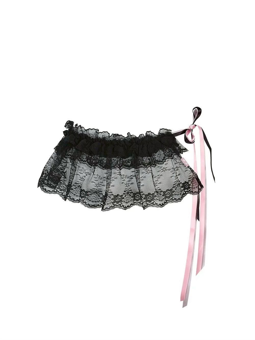 【W.I.A】SMASHED LACE OPEN MINI SKIRT