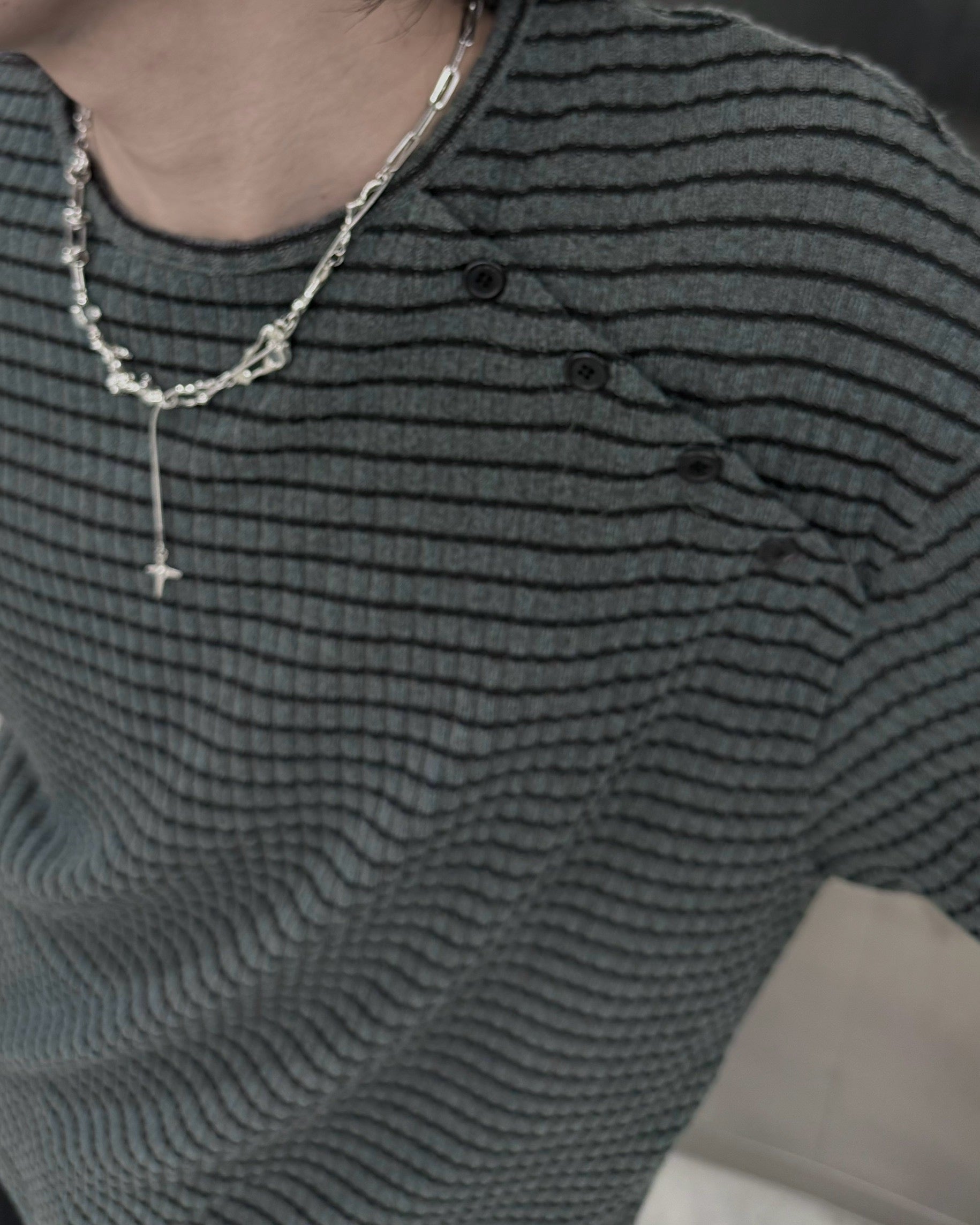 受注制【nmtc+】diagonal button border long sleeve (2color)