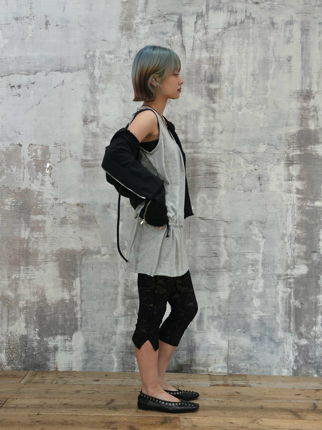 受注制【OaKS】drawstring layered mini dress (2color)