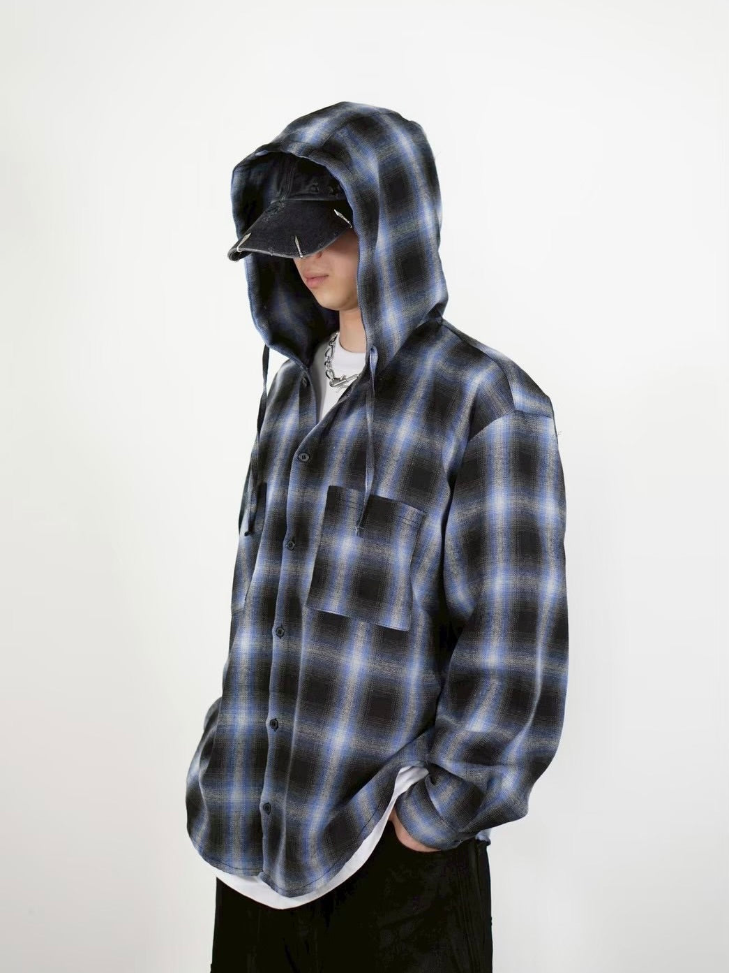 受注制【Chikashitsu +】tartan check hooded shirt (3color)