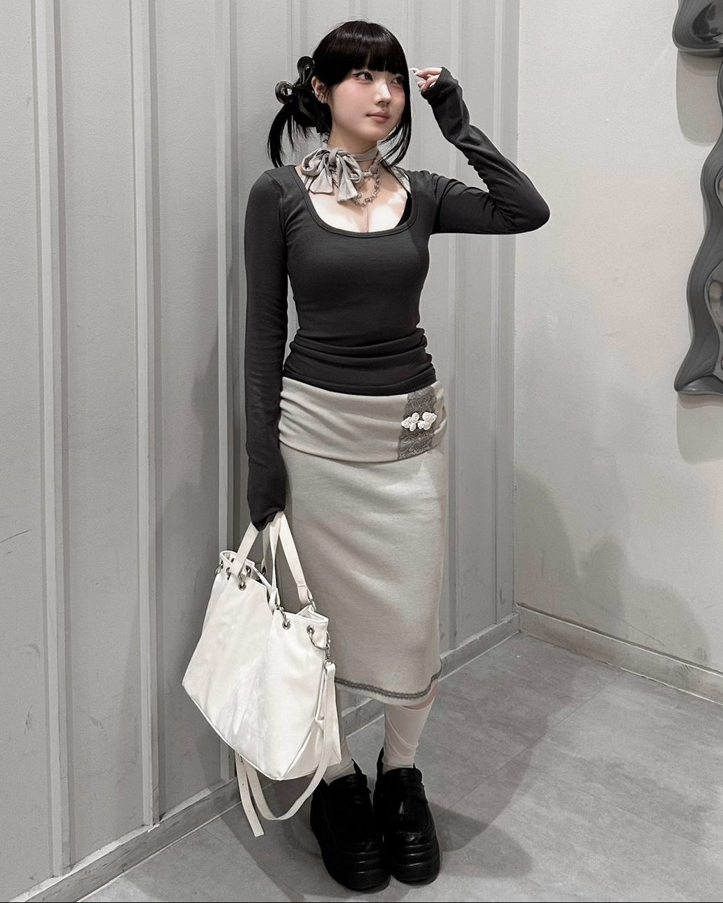 受注制【nmtc+】Ribbon Layered Long Sleeve Top (2color)