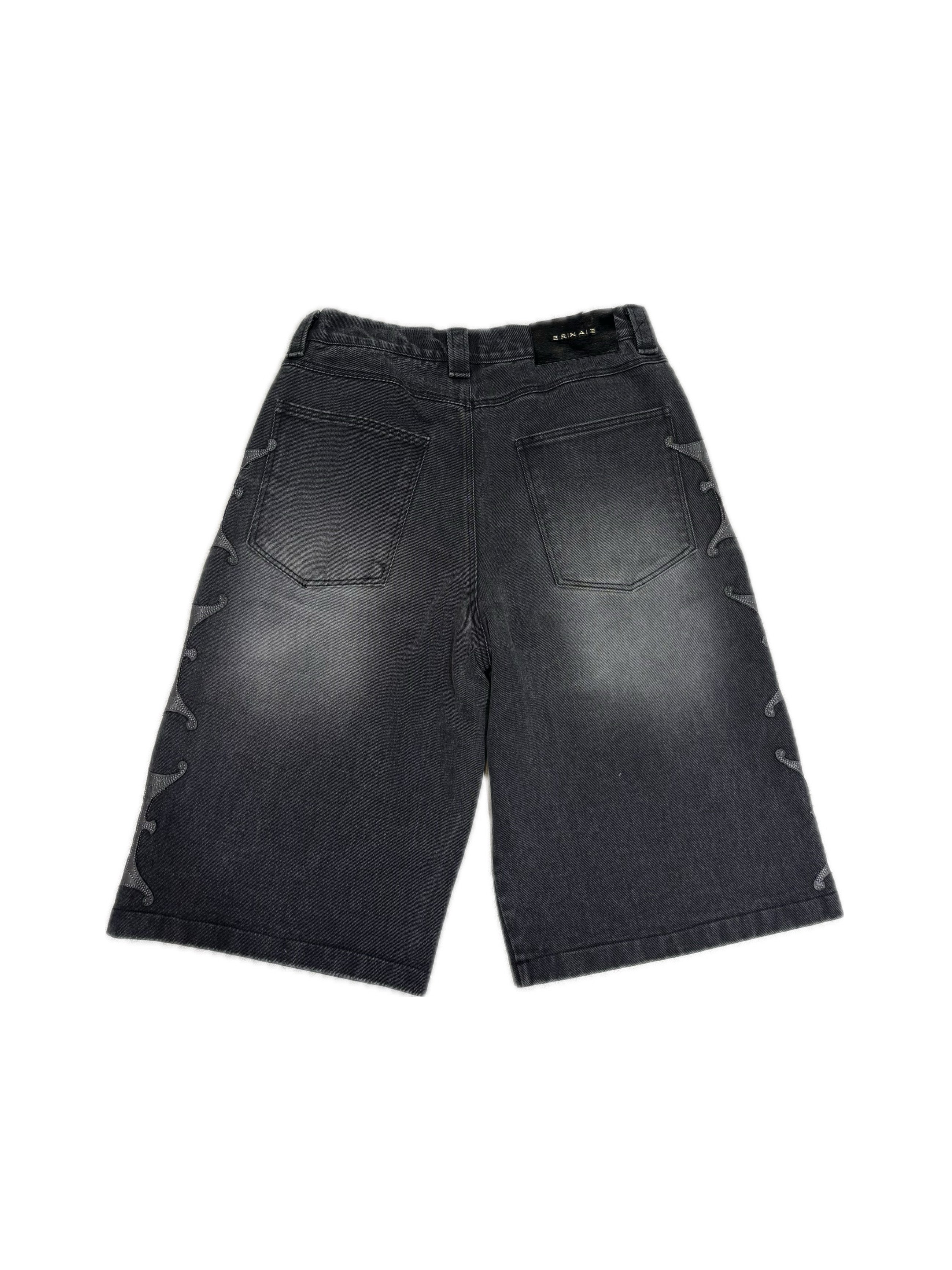 【E RIN AI E】WHISKER LEATHER EMBRO E DENIM BERMUDA PANTS