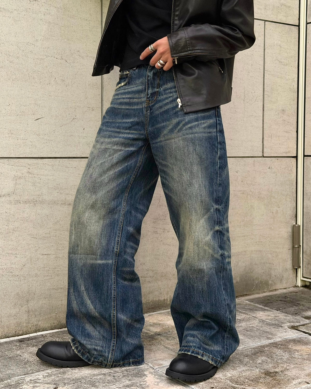 国際配送【RENOL】heavyweight washed denim pants