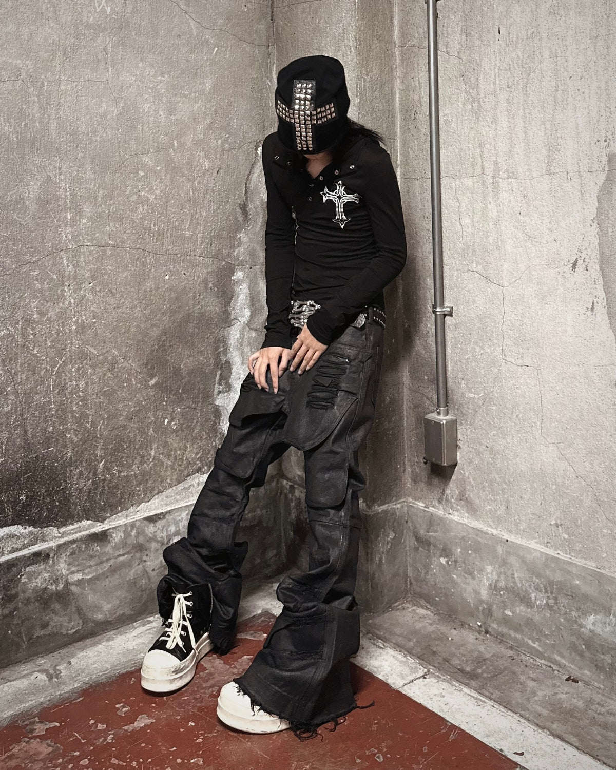 国際配送【Never mind the XU】DISTORTED LAYERED FLARE PANTS
