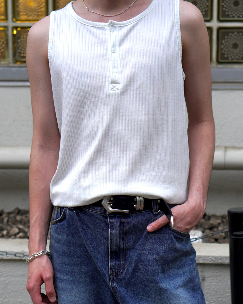 東京店WEB限定受注制【Chikashitsu +】soft rib henley sleeveless (2color)