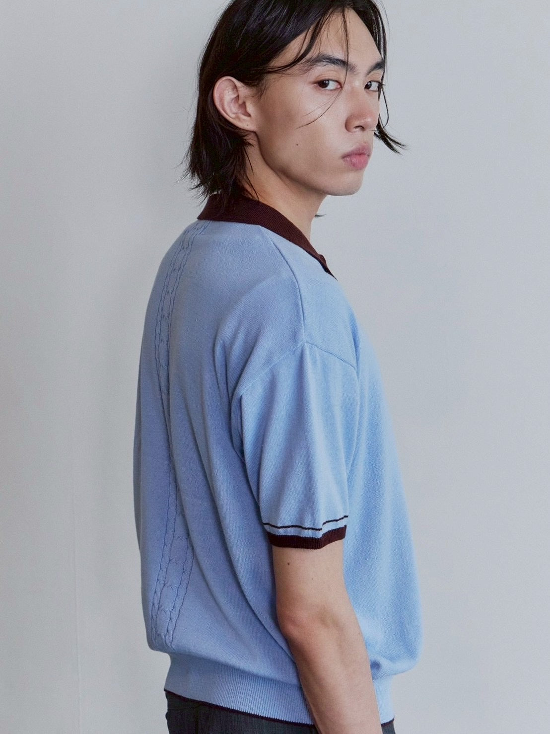 【Waviness】Accent Collar Polo Knit