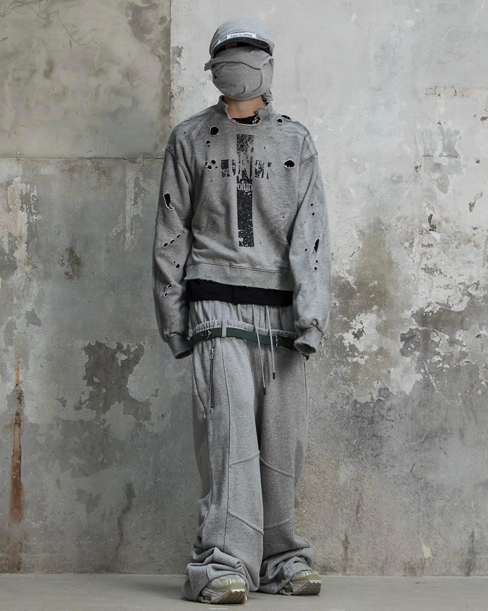 【roaringrad】Cross Damage Sweat Shirt