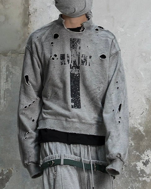 【roaringrad】Cross Damage Sweat Shirt
