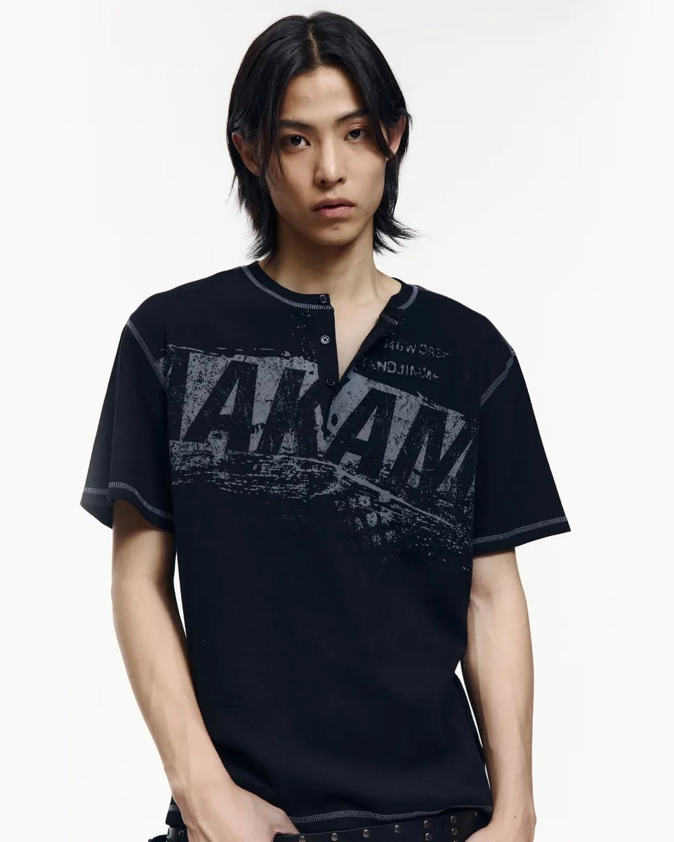 【AAKAM】Tread Henry Neck Half Top