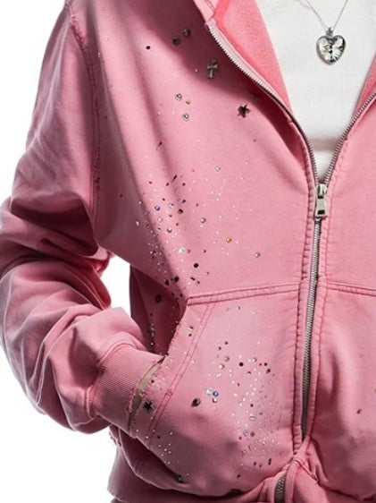 【DND4DES】Rhinestone Washed Distressed Hoodie
