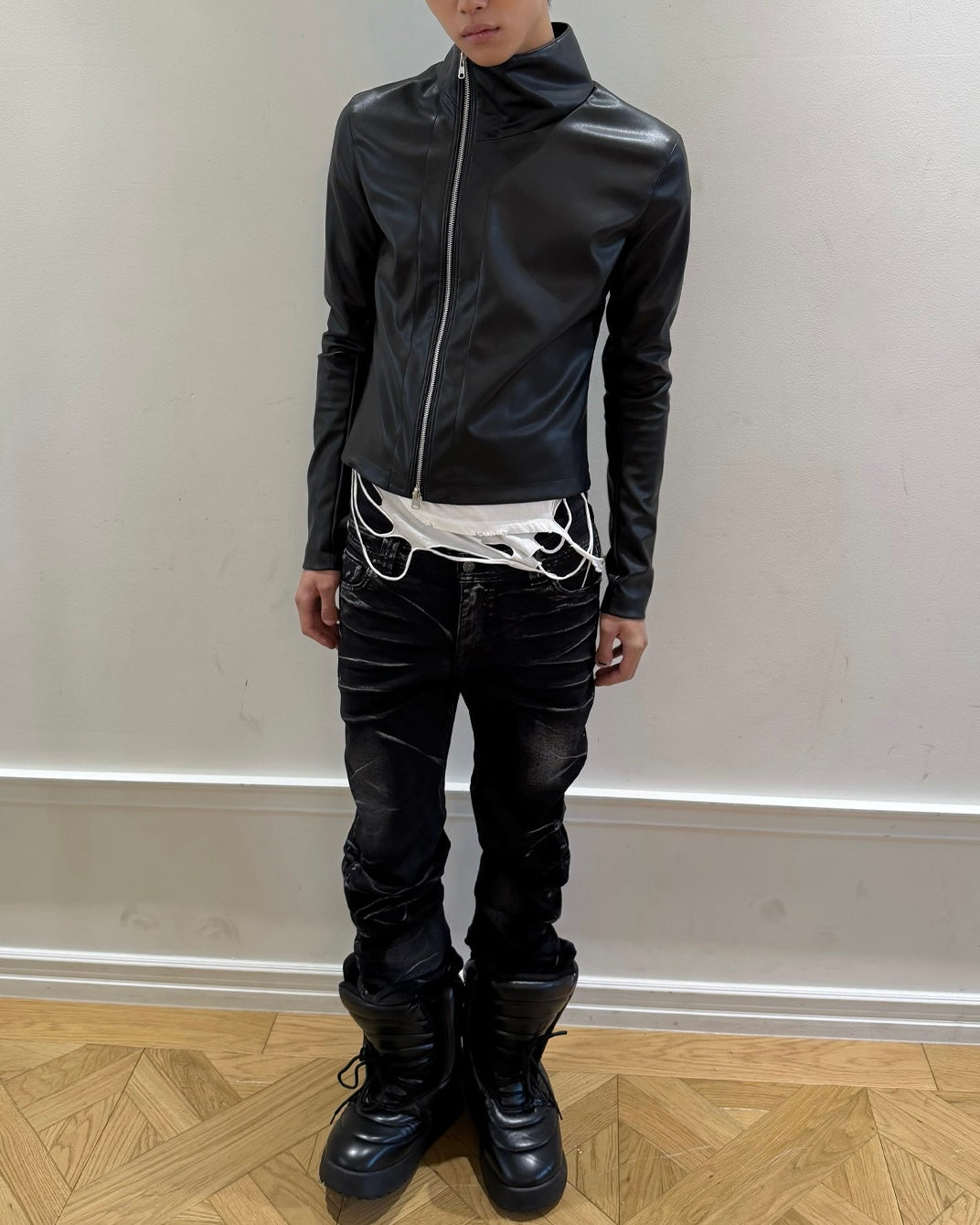 【LECYTO】Offset Leather Jacket